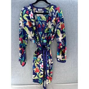 Vintage Lord & Taylor Women's sz L Tropical Floral Satin Robe BOHO Comfort
